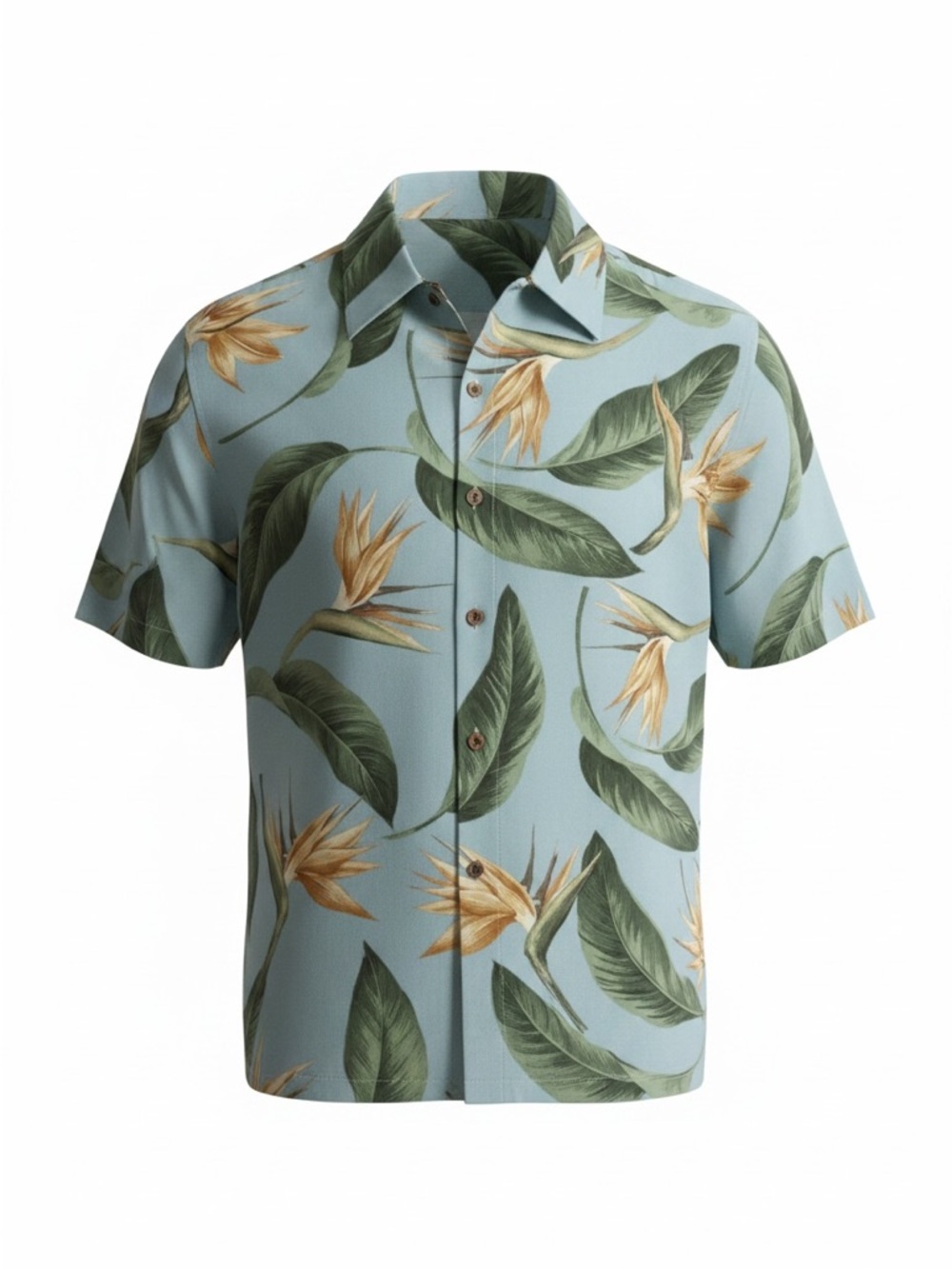 Jamaica Jaxx Light Blue Tropical Bird-of-Paradise Button-Down Shirt